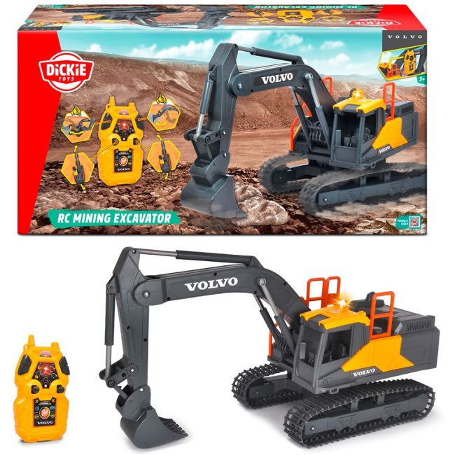Excavator dickie toys volvo mining excavator 60 cm cu telecomanda, lumini si sunete gri hubs203729018onl