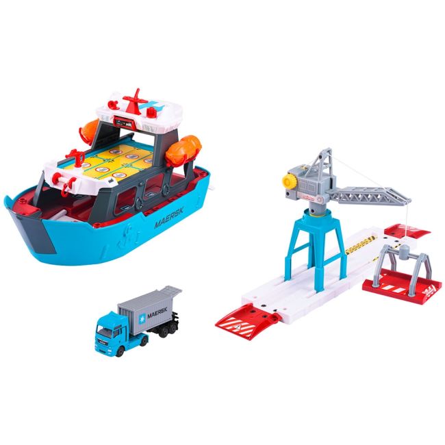 Set majorette creatix logistic freight ship cu nava, camion si macara hubs212050039