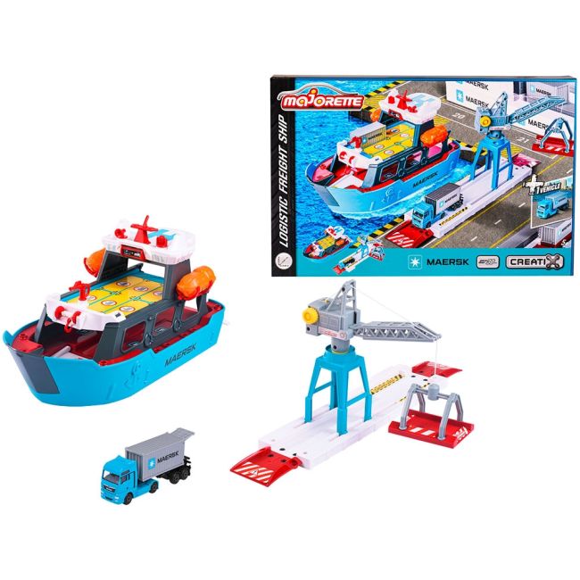 Set majorette creatix logistic freight ship cu nava, camion si macara hubs212050039