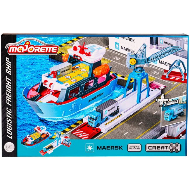 Set majorette creatix logistic freight ship cu nava, camion si macara hubs212050039