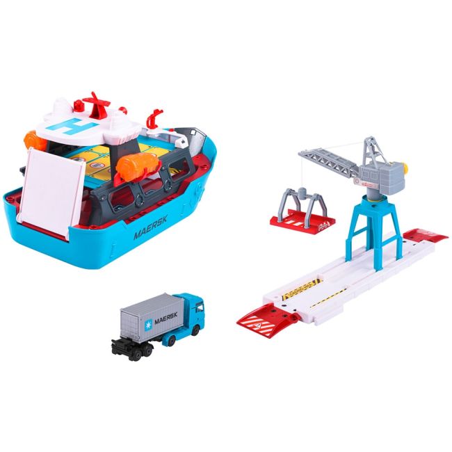 Set majorette creatix logistic freight ship cu nava, camion si macara hubs212050039