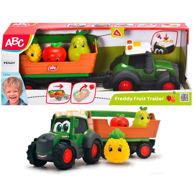 Tractor simba abc freddy fruit trailer 30 cm cu lumini, sunete si accesorii hubs204115006
