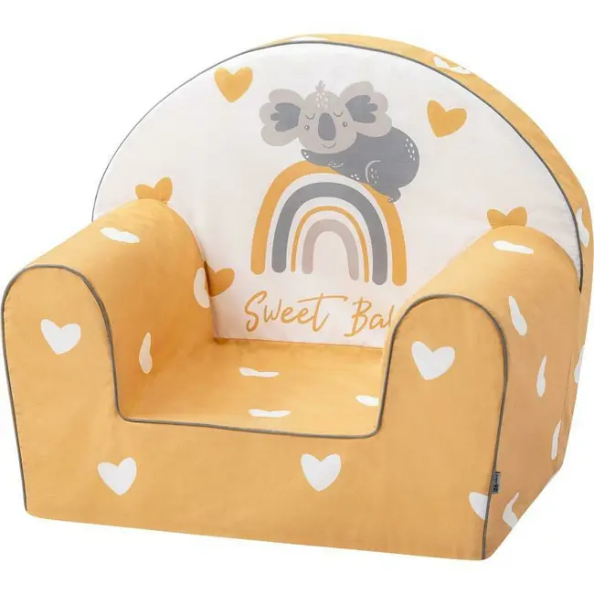 Fotoliu din burete pentru copii Yellow Hearts, Bubaba, 9 luni - 5 ani, Cu Husa detasabila BYN80234