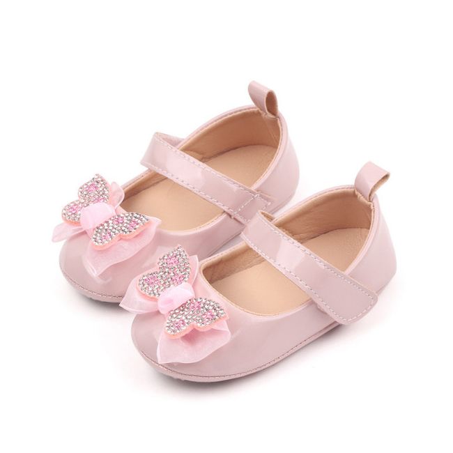 Pantofiori cu fluturas cu strasuri, roz, din lac MBBB3028-2-p24