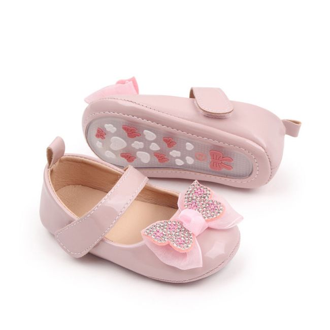 Pantofiori cu fluturas cu strasuri, roz, din lac MBBB3028-2-p24