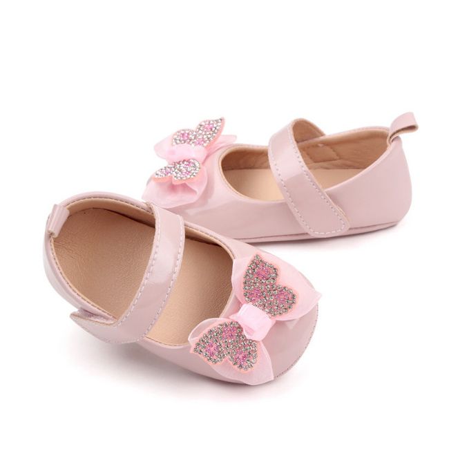 Pantofiori cu fluturas cu strasuri, roz, din lac MBBB3028-2-p24