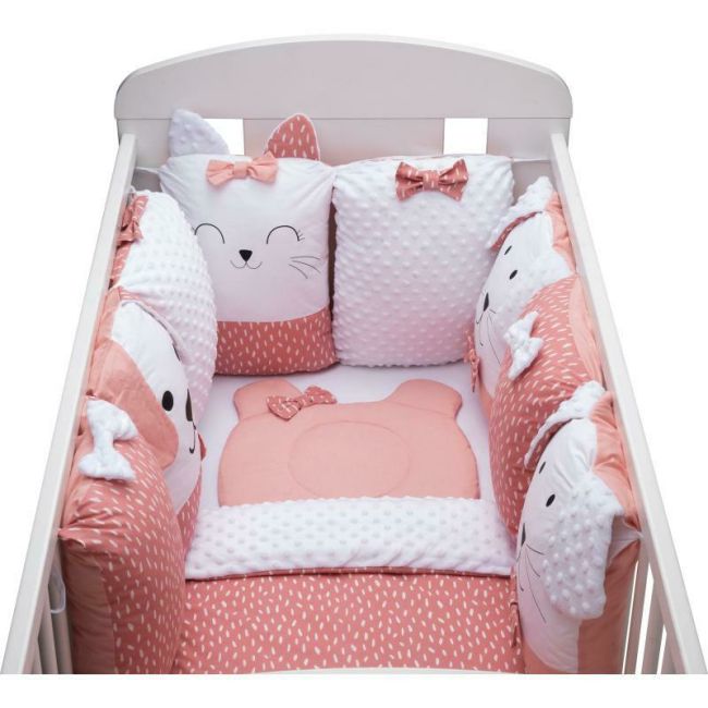 Set lenjerie patut 12 piese, Cu 8 aparatori laterale, Pernuta, Paturica, Husa pentru paturica, Cearceaf pentru saltele 120x60 cm sau 140x70 cm, Bubaba, Sleep Quardian Pink BYN45043