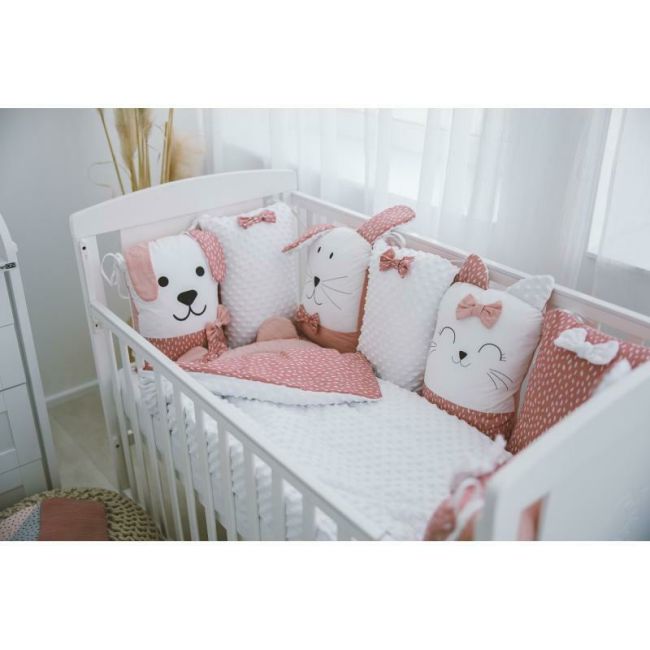 Set lenjerie patut 12 piese, Cu 8 aparatori laterale, Pernuta, Paturica, Husa pentru paturica, Cearceaf pentru saltele 120x60 cm sau 140x70 cm, Bubaba, Sleep Quardian Pink BYN45043