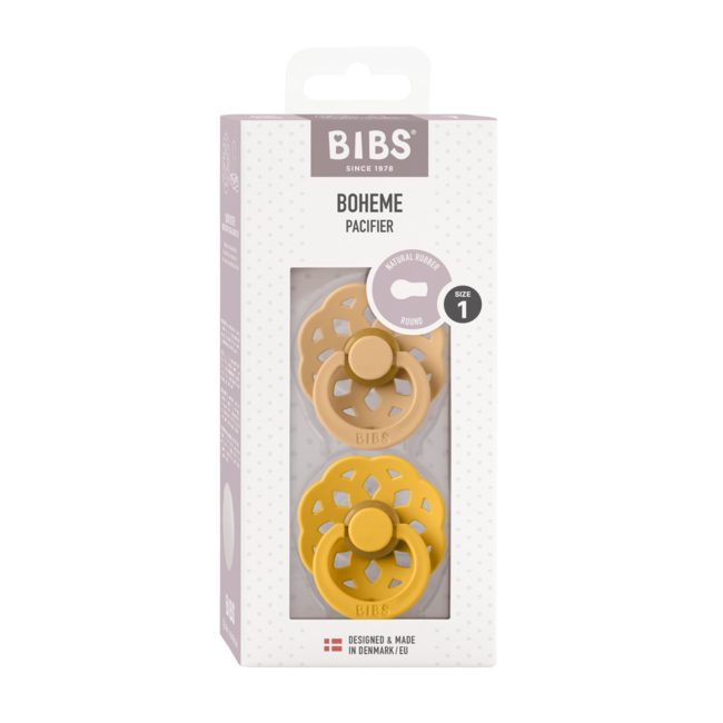 Bibs - set 2 suzete boheme latex, tetina rotunda, 0 luni +-desert sand/honey bee bbb230122