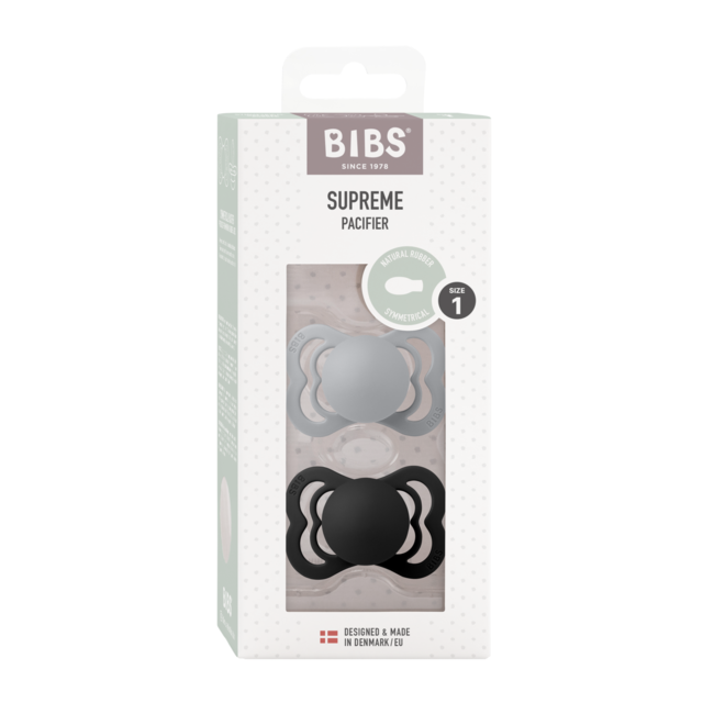Bibs - set 2 suzete supreme latex, tetina simetrica, 0 luni +-cloud/black bbb170341