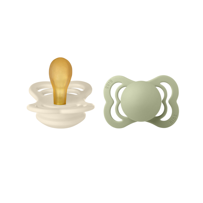 Bibs - set 2 suzete supreme latex, tetina simetrica, 0 luni +-ivory/sage bbb170346