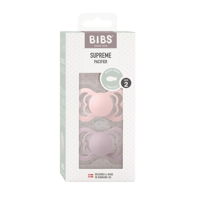 Bibs - set 2 suzete supreme latex, tetina simetrica, 6 luni +-blossom/dusky lilac bbb270422