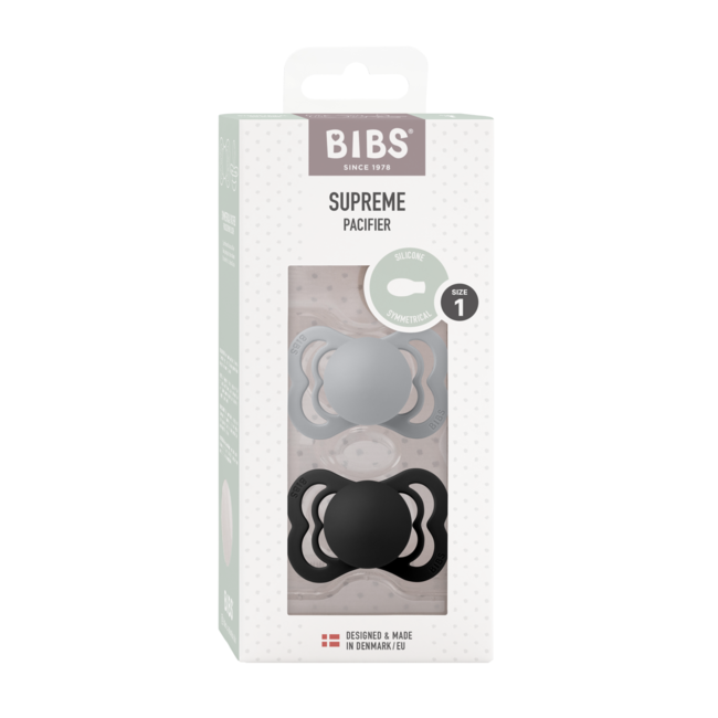Bibs - set 2 suzete supreme silicon, tetina simetrica, 0 luni +-cloud/black bbb160341