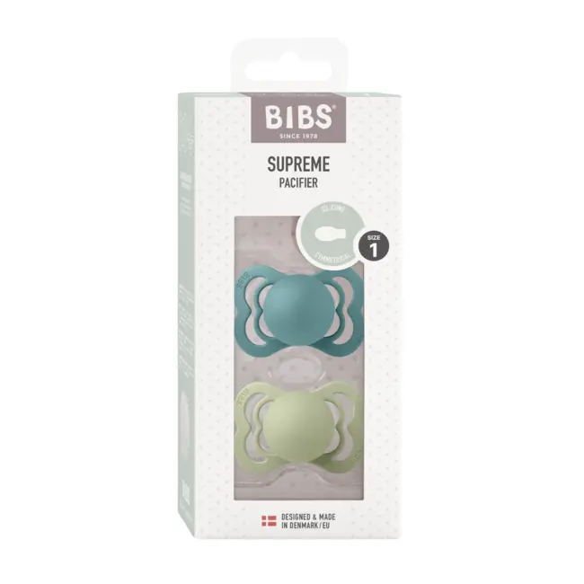 Bibs - set 2 suzete supreme silicon, tetina simetrica, 0 luni +-island sea/sage bbb160349
