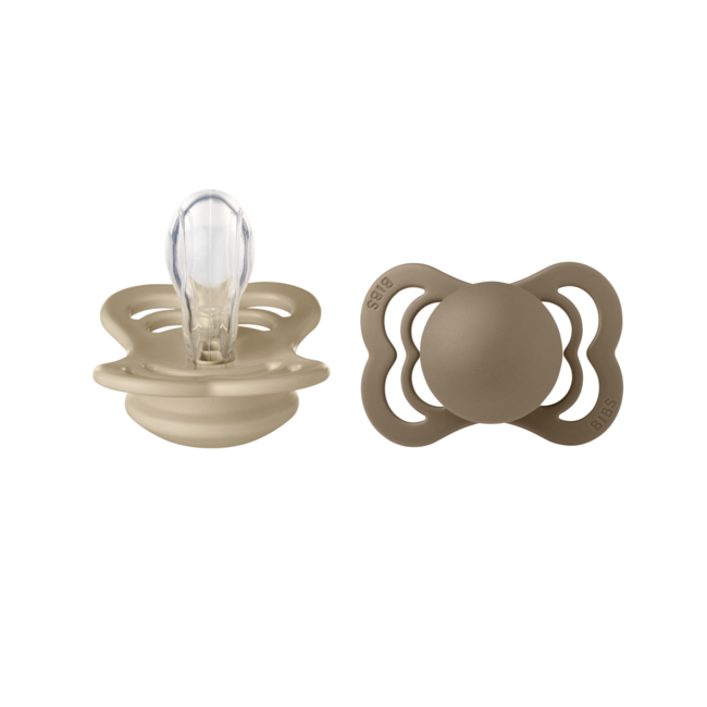 Bibs - set 2 suzete supreme silicon, tetina simetrica, 0 luni +-vanilla/dark oak bbb160336