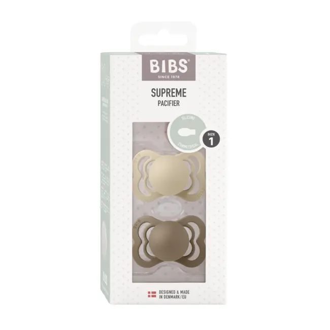 Bibs - set 2 suzete supreme silicon, tetina simetrica, 0 luni +-vanilla/dark oak bbb160336