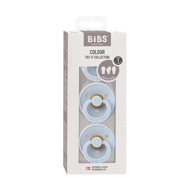 Bibs - set 3 suzete colour latex, tetina rotunda, simetrica & anatomica 0 luni +-baby blue bbb81343