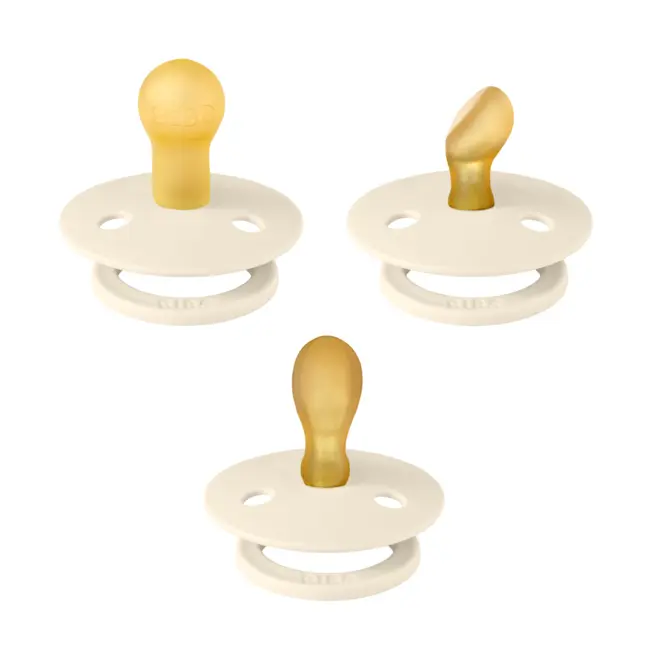 Bibs - set 3 suzete colour latex, tetina rotunda, simetrica & anatomica 0 luni +-ivory bbb81340