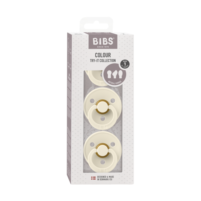 Bibs - set 3 suzete colour latex, tetina rotunda, simetrica & anatomica 0 luni +-ivory bbb81340