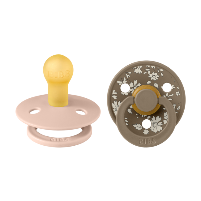 Bibs x liberty - set 2 suzete colour capel latex, tetina rotunda, 0 luni+-dark oak/blush bbb11010101