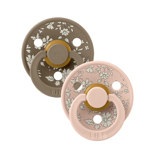 Bibs x liberty - set 2 suzete colour capel latex, tetina rotunda, 0 luni+-dark oak/blush bbb11010101