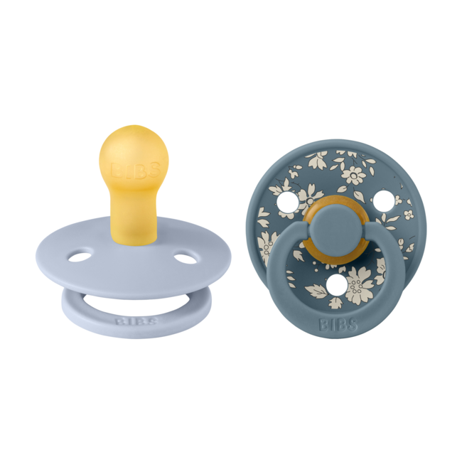 Bibs x liberty - set 2 suzete colour capel latex, tetina rotunda, 0 luni+-dusty blue/petrol bbb11010104