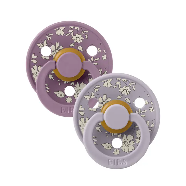 Bibs x liberty - set 2 suzete colour capel latex, tetina rotunda, 0 luni+-fossil grey/mauve bbb11010102