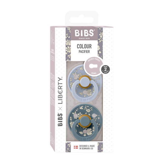 Bibs x liberty - set 2 suzete colour capel latex, tetina rotunda, 6 luni+-dusty blue/petrol bbb12010104