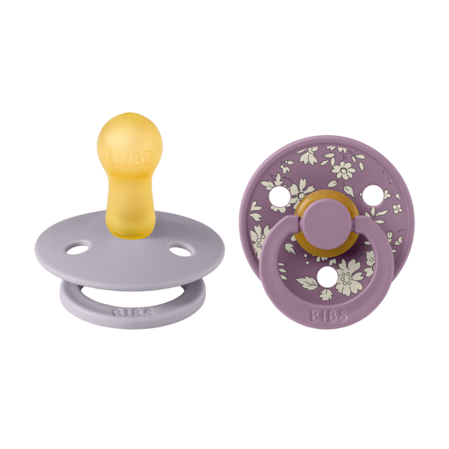 Bibs x liberty - set 2 suzete colour capel latex, tetina rotunda, 6 luni+-fossil grey/mauve bbb12010102