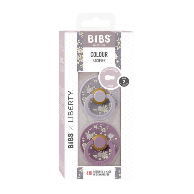 Bibs x liberty - set 2 suzete colour capel latex, tetina rotunda, 6 luni+-fossil grey/mauve bbb12010102