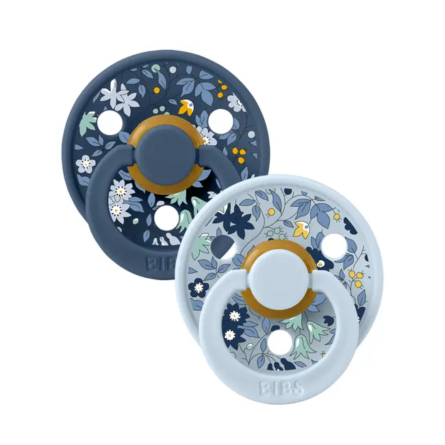 Bibs x liberty - set 2 suzete colour chamomile lawn latex, tetina rotunda, 0 luni+-baby blue/steel blue bbb11012102
