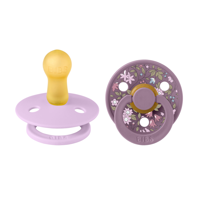 Bibs x liberty - set 2 suzete colour chamomile lawn latex, tetina rotunda, 6 luni+-mauve/violet sky bbb12012101