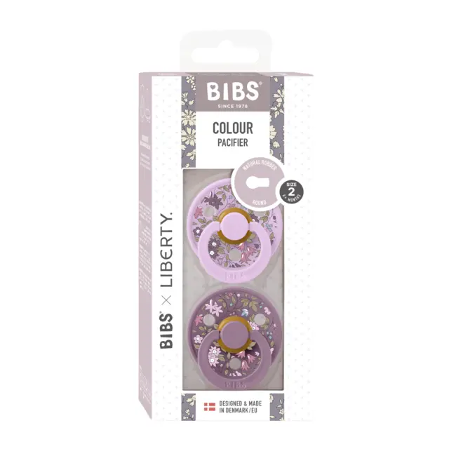Bibs x liberty - set 2 suzete colour chamomile lawn latex, tetina rotunda, 6 luni+-mauve/violet sky bbb12012101