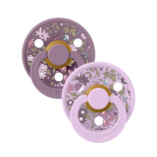 Bibs x liberty - set 2 suzete colour chamomile lawn latex, tetina rotunda, 6 luni+-mauve/violet sky bbb12012101