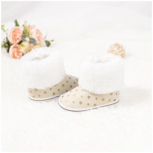 Cizmulite crem cu steluta aurii si blanita alba MBZY2059-sa26