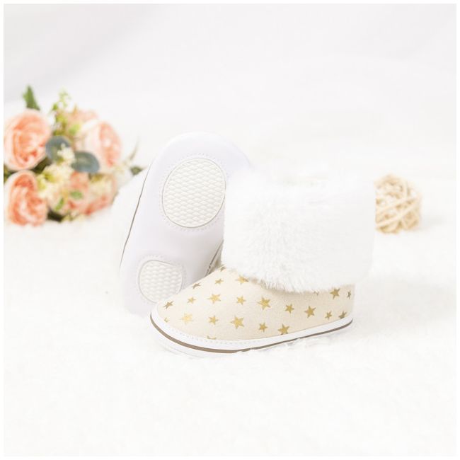 Cizmulite crem cu steluta aurii si blanita alba MBZY2059-sa26