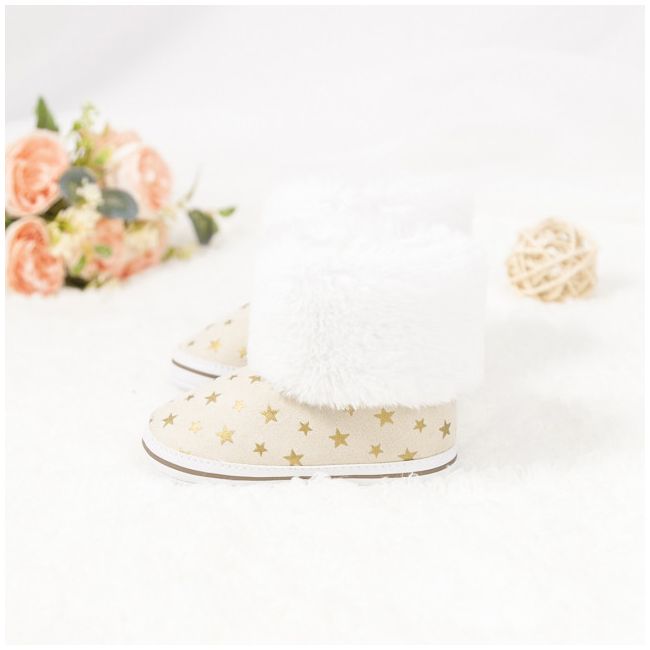 Cizmulite crem cu steluta aurii si blanita alba MBZY2059-sa26