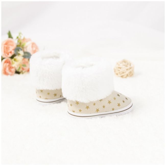 Cizmulite crem cu steluta aurii si blanita alba MBZY2059-sa26