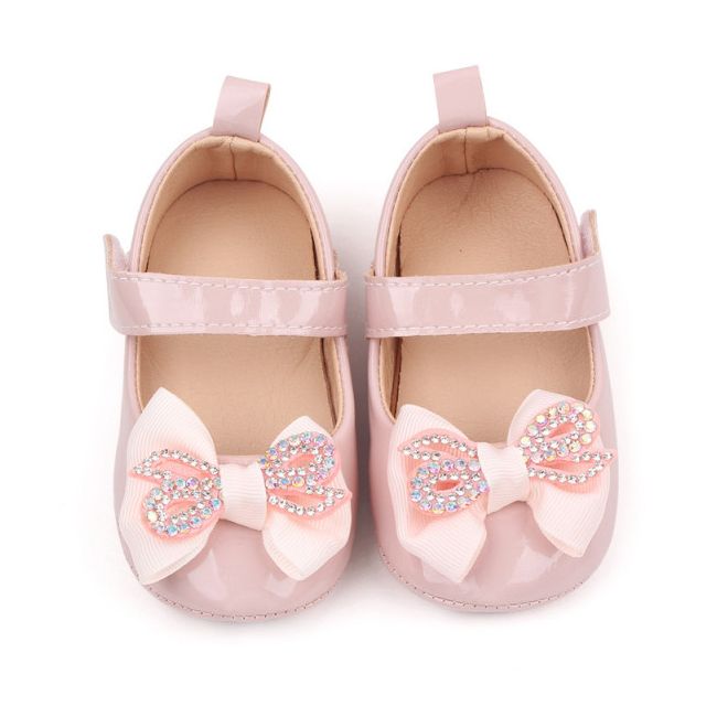 Pantofiori cu fundita cu strasuri, roz, din lac MDBB3029-3-p8