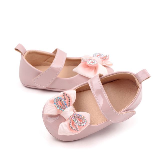 Pantofiori cu fundita cu strasuri, roz, din lac MDBB3029-3-p8