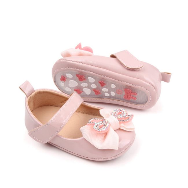 Pantofiori cu fundita cu strasuri, roz, din lac MDBB3029-3-p8