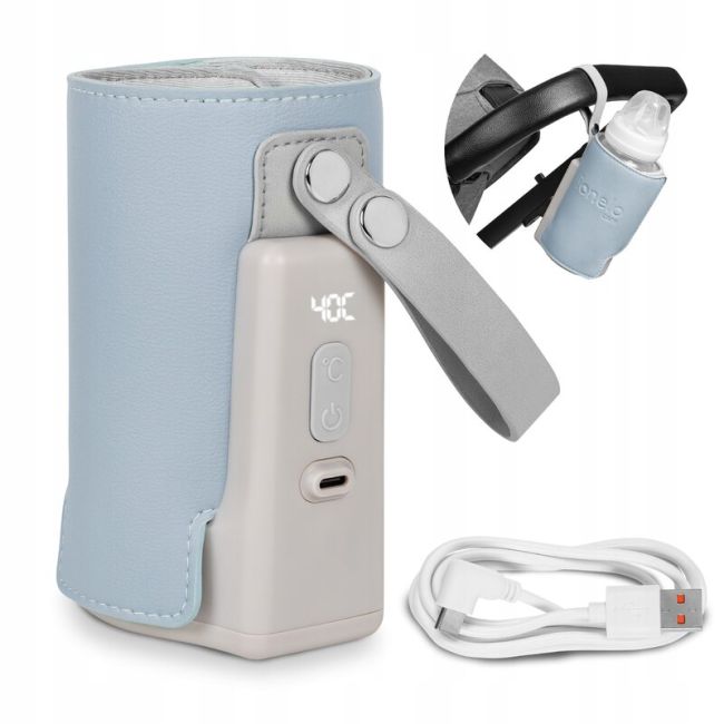 Lionelo - Incalzitor biberoane ThermUp Go Plus, Portabil, Cu aspect elegant, Temperatura constanta pana la 24 h, Incarcare USB, Albastru deschis BYNLOC-THERMUP_GO_PLUS_BLUE_SKY