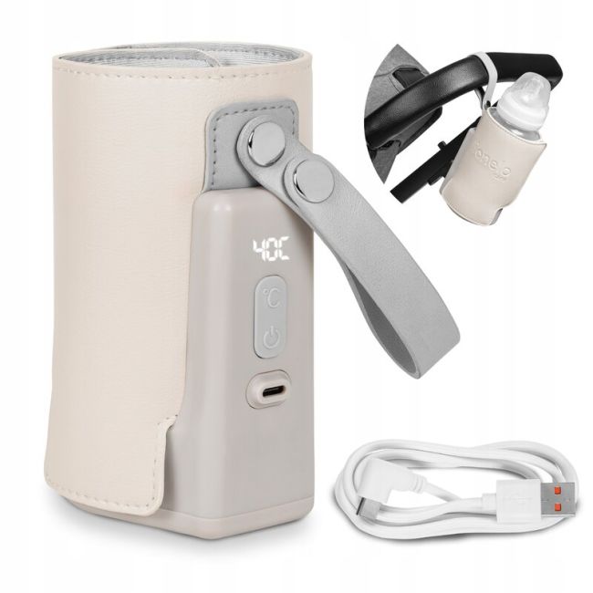 Lionelo - Incalzitor biberoane ThermUp Go Plus, Portabil, Cu aspect elegant, Temperatura constanta pana la 24 h, Incarcare USB, Bej BYNLOC-THERMUP_GO_PLUS_BEIGE_SAND