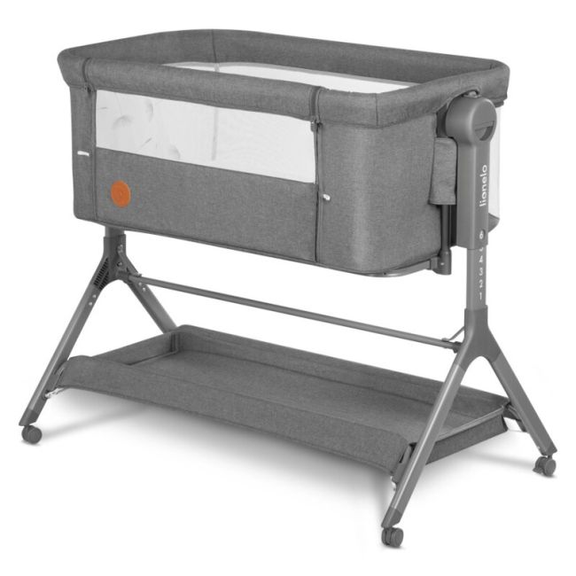Lionelo - Patut co-sleeper Leonie Plus, Pliabil, Cu sistem de leganare, Cu setare unghiulara, Reglabil in 6 pozitii pe inaltime, Conform cu standardele europeane de securitate EN1130 si EN16890, Gri BYNLO-LEONIE_PLUS_GREY_STONE