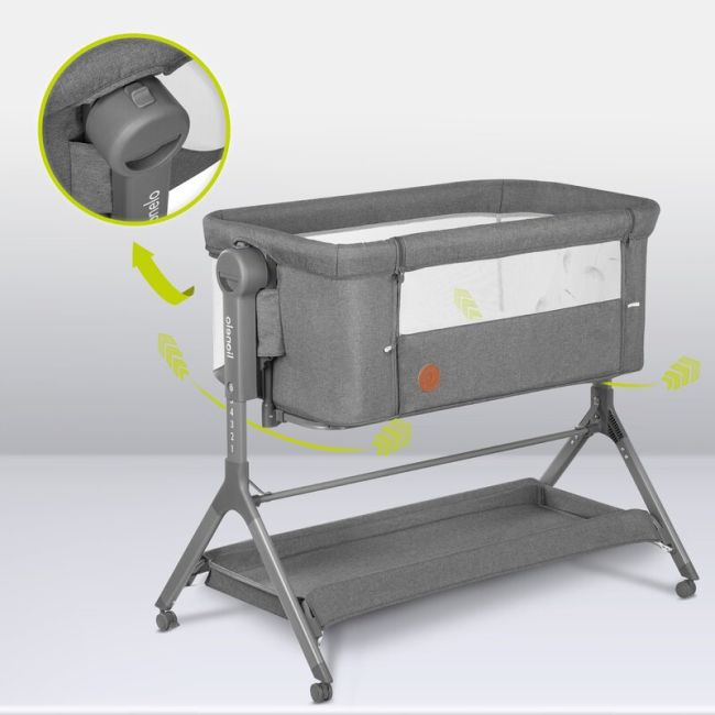 Lionelo - Patut co-sleeper Leonie Plus, Pliabil, Cu sistem de leganare, Cu setare unghiulara, Reglabil in 6 pozitii pe inaltime, Conform cu standardele europeane de securitate EN1130 si EN16890, Gri BYNLO-LEONIE_PLUS_GREY_STONE