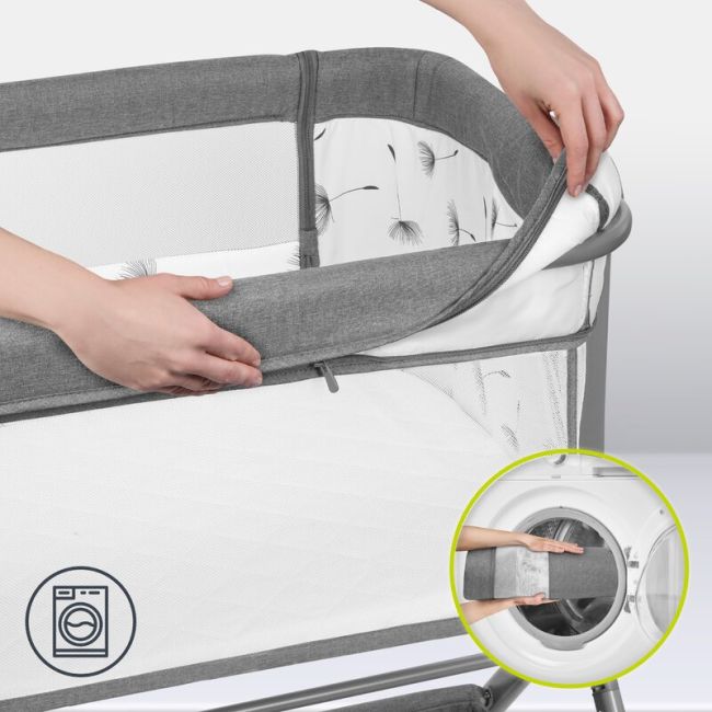 Lionelo - Patut co-sleeper Leonie Plus, Pliabil, Cu sistem de leganare, Cu setare unghiulara, Reglabil in 6 pozitii pe inaltime, Conform cu standardele europeane de securitate EN1130 si EN16890, Gri BYNLO-LEONIE_PLUS_GREY_STONE