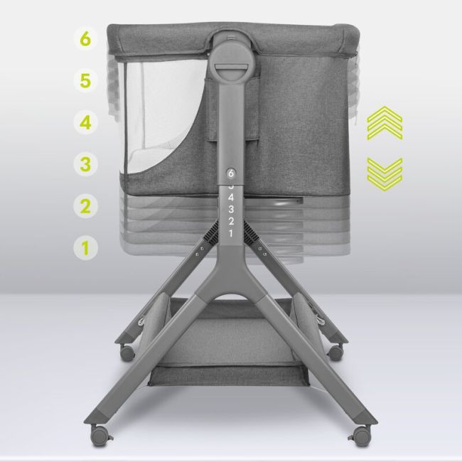 Lionelo - Patut co-sleeper Leonie Plus, Pliabil, Cu sistem de leganare, Cu setare unghiulara, Reglabil in 6 pozitii pe inaltime, Conform cu standardele europeane de securitate EN1130 si EN16890, Gri BYNLO-LEONIE_PLUS_GREY_STONE