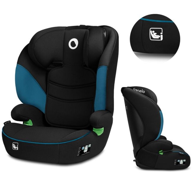 Lionelo - Scaun auto Lars i-Size, Cu tetiera reglabila in 10 pozitii, Cu pozitionare spre sensul de mers, 15-36 Kg, 100-150 cm, Conform cu standardul european de securitate ECE R129/03, Negru/Albastru BYNLO-LARS_I-SIZE_GREEN_TURQUOISE