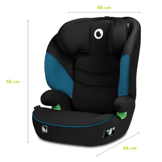 Lionelo - Scaun auto Lars i-Size, Cu tetiera reglabila in 10 pozitii, Cu pozitionare spre sensul de mers, 15-36 Kg, 100-150 cm, Conform cu standardul european de securitate ECE R129/03, Negru/Albastru BYNLO-LARS_I-SIZE_GREEN_TURQUOISE
