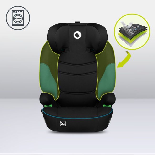 Lionelo - Scaun auto Lars i-Size, Cu tetiera reglabila in 10 pozitii, Cu pozitionare spre sensul de mers, 15-36 Kg, 100-150 cm, Conform cu standardul european de securitate ECE R129/03, Negru/Albastru BYNLO-LARS_I-SIZE_GREEN_TURQUOISE